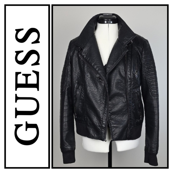🖤 GUESS Los Angeles Black Faux Leather Moto Jacket – Size M 🖤 - Picture 1 of 9